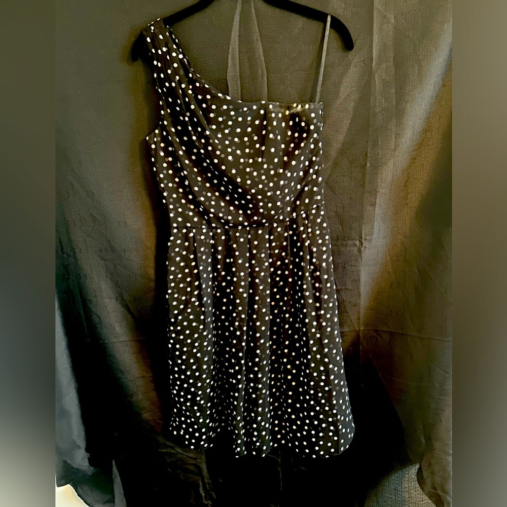 One shoulder black and white polka dot White House Black Market dress